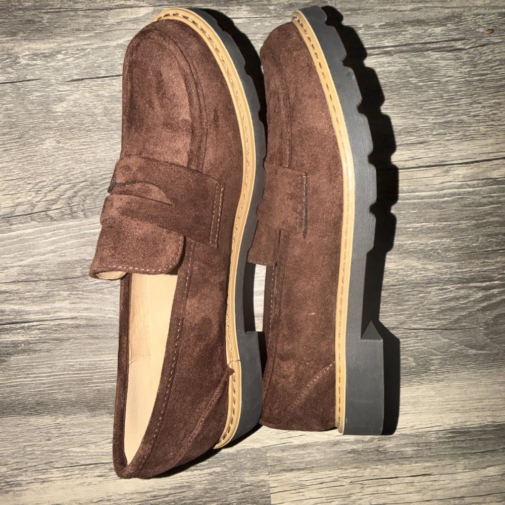 Taryn by Taryn Rose Penny Loafers Lug Sole 8.5 Brown Suede Slip On Comfort Shoe - Picture 8 of 9